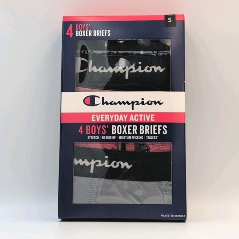 Champion Boys S 4-Pack Performance Boxer Brief Size Small Gray/Black - New